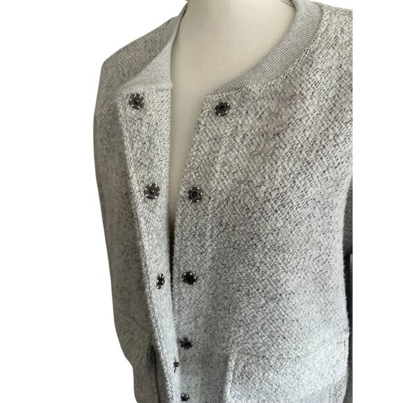 THREE DOTS Gray Knit Bomber Style Jacket Size Medium - Picture 4 of 6